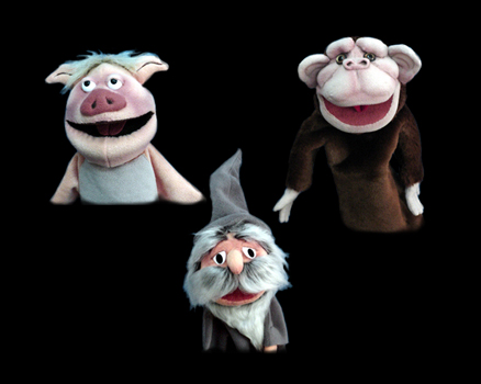 Puppets, cerdo, mono , mago